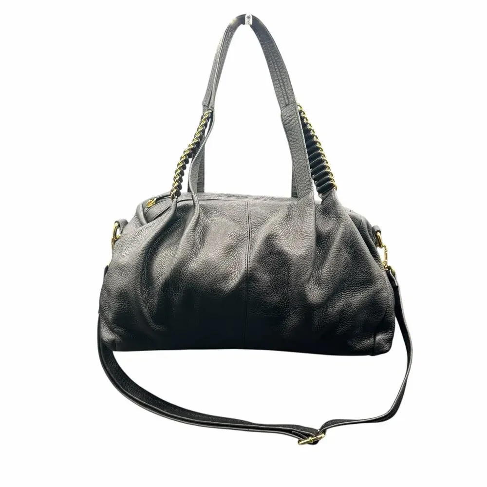 Wilsons Leather Black Pebbled Satchel Shoulder Bag Chain Handles Crossbody